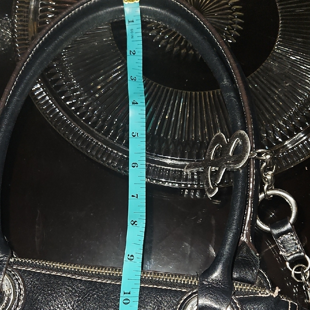 b. makowsky Black Leather Shoulder Bag, Heavy Silver Hardware&White Stitching - Picture 16 of 16